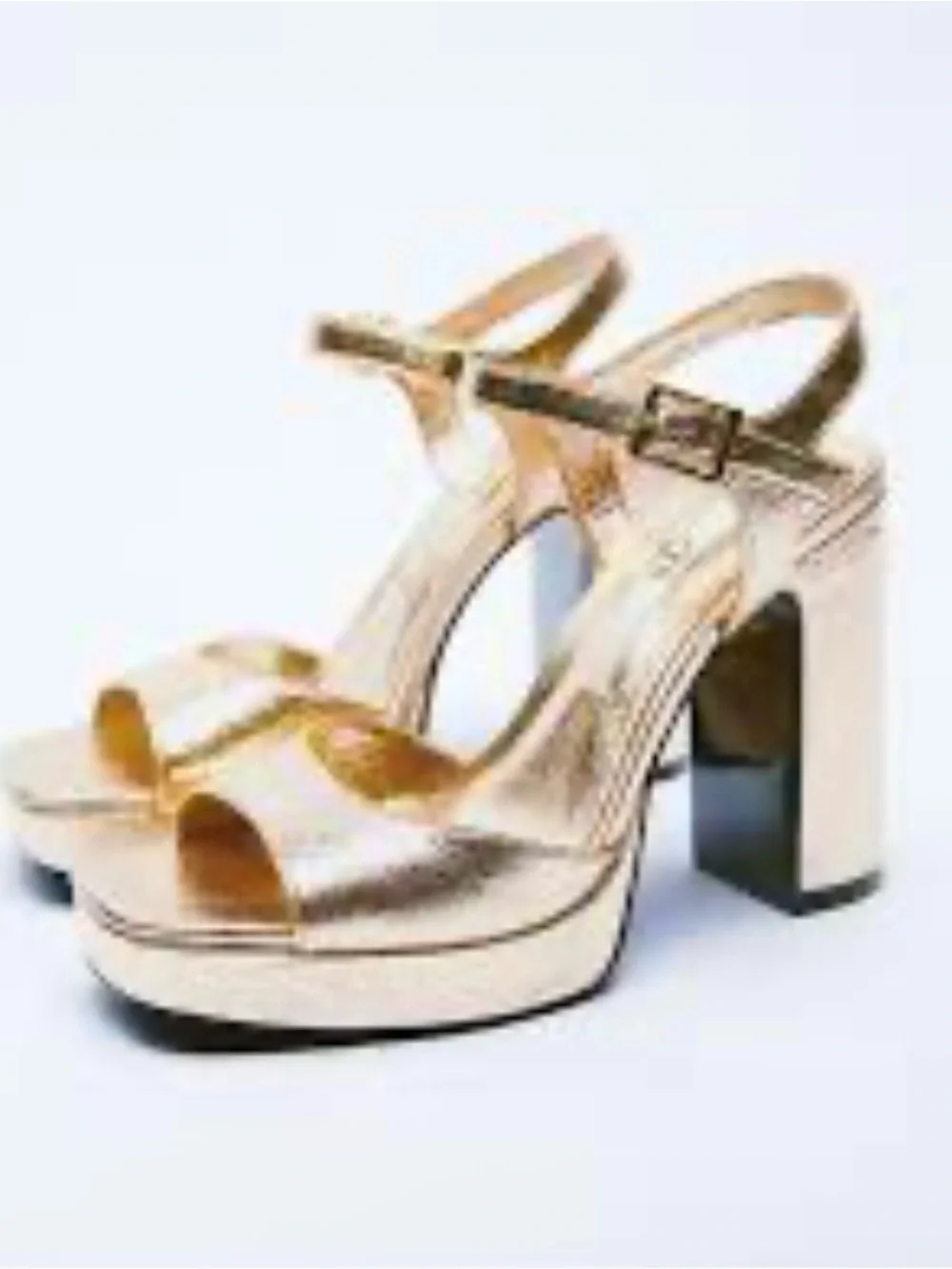 Zara women’s elegant Gold Metallic Platform Block Heel Sandals size 40 us 7.5